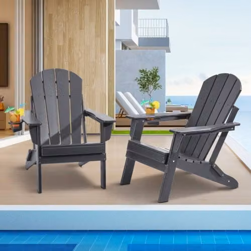 Set di 2 sedie Adirondack pieghevoli Vevor in plastica resistente alle intemperie con braccioli ergonomici e portabicchieri, colore grigio