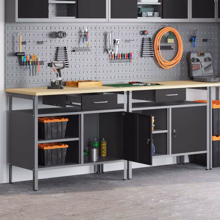Set di 2 banchi da lavoro regolabili in altezza vidaXL in acciaio nero