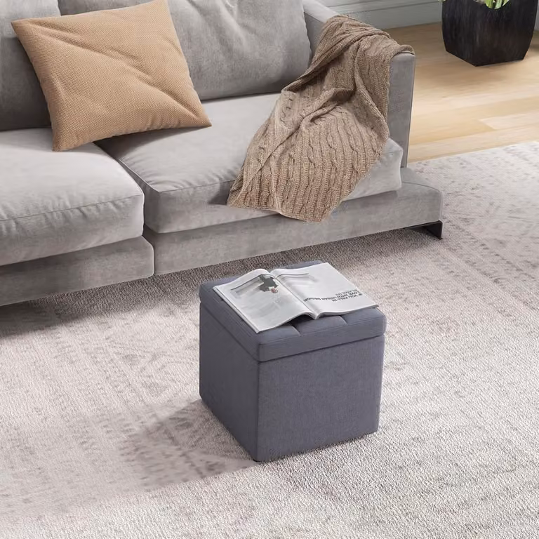 Ottomana Costway a forma di cubo con coperchio e organizer in tessuto Grigio