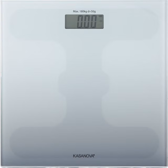Bilancia pesapersone digitale Kasanova in vetro bianco con display digitale, portata massima 180 kg