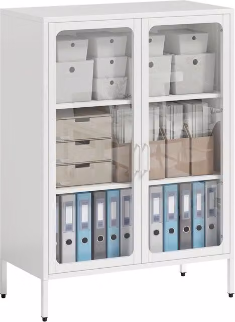 Armadio da ufficio XYLO con ante in vetro e 2 ripiani regolabili in acciaio bianco L: 80 cm, P: 40 cm, H: 110 cm