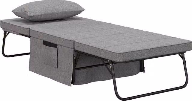 Letto pieghevole 4 in 1 HOMCOM salvaspazio con schienale reclinabile e pouf, multiuso a 5 livelli, grigio