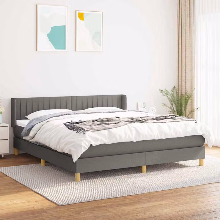 vidaXL Giroletto a Molle con Materasso Ibrido in Tessuto Grigio e Bianco L/P/H: 180 x 200 x 88 cm