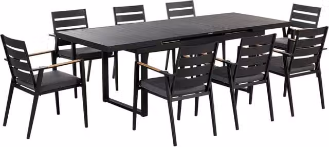 Set mobili da giardino Beliani con tavolo rettangolare allungabile e 8 sedie in alluminio nero opaco