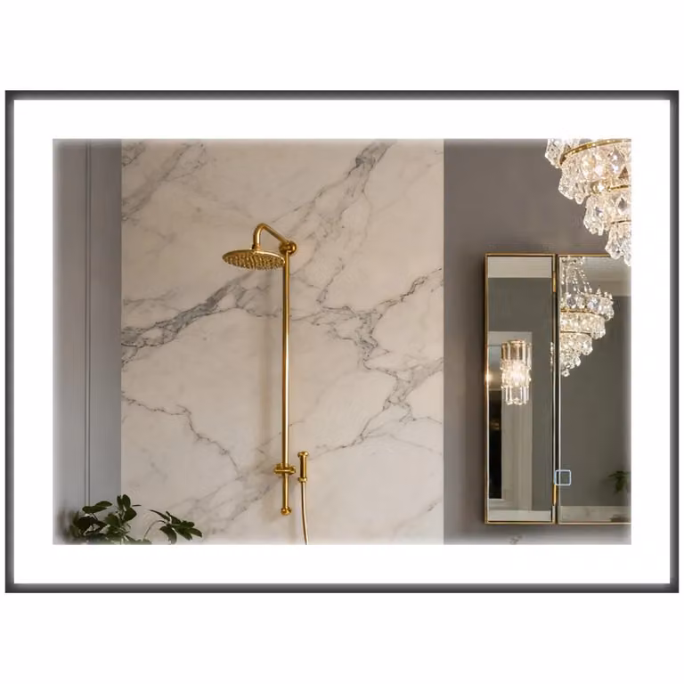 Specchio da Bagno Moderno XYLO con Luce LED e Funzione Antiappannamento, Nero, L: 80 cm, H: 60 cm