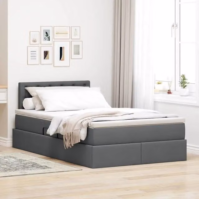 vidaXL Letto con contenitore e materasso moderno in tessuto Grigio, L/P/H: 120 x 200 x 48 cm