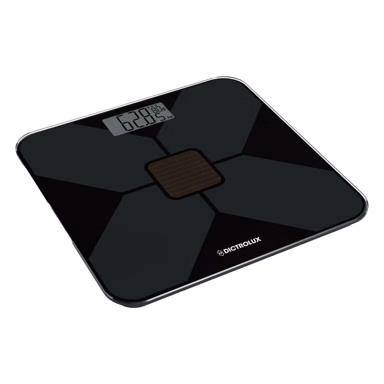 Bilancia Pesapersone Digitale Solare Dictrolux in Vetro Temperato con Display LCD, Nera, Capacità 180 kg