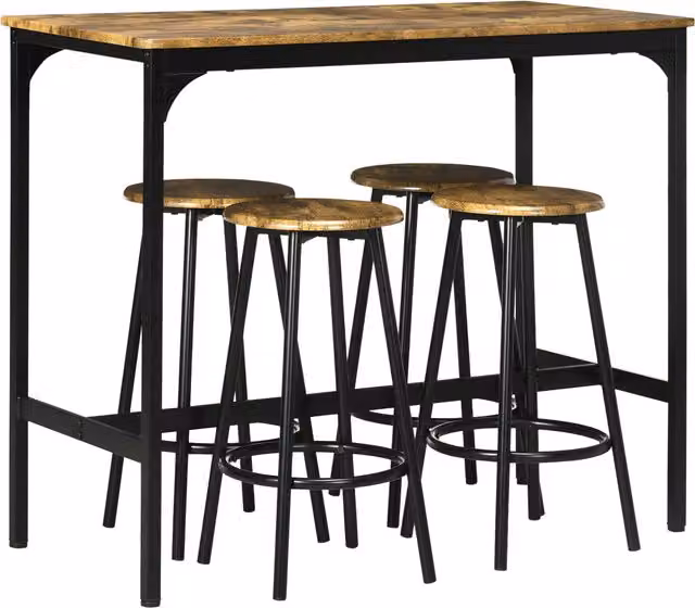 Set da Bar HOMCOM composto da Tavolo Alto e 4 Sgabelli in Stile Industriale, Marrone e Nero