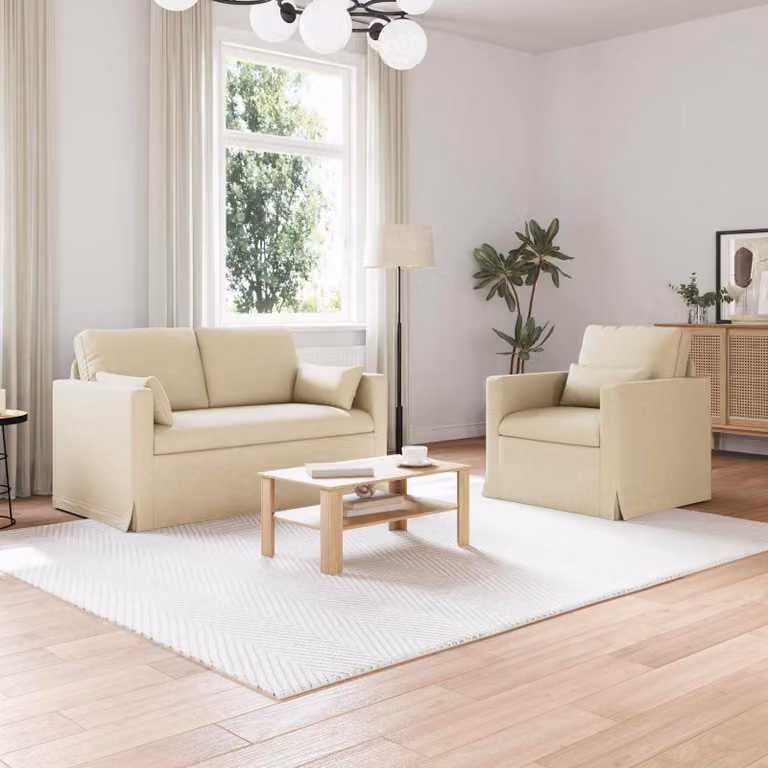 Set di 2 divani vidaXL in tessuto beige per soggiorno e camera da letto L: 139 cm, P: 78 cm, H: 80 cm