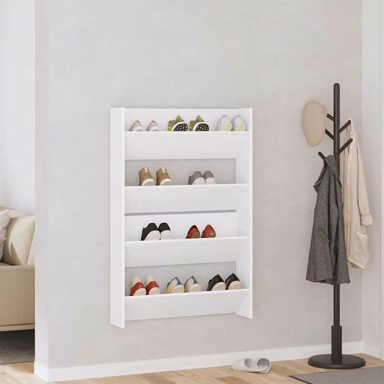 Set di 2 scarpiere da muro vidaXL bianche in legno multistrato con scomparti basculanti L: 80 cm, P: 18 cm, H: 60 cm