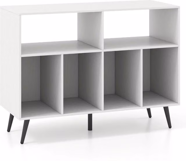 Mobiletto per giradischi e vinili a 3 livelli con scaffali, design moderno, colore bianco