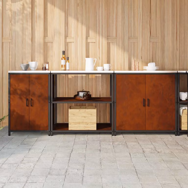 Unità a muro vidaXL in stile industriale per cucina in metallo marrone con ante a battente e ripiani interni L: 92 cm, P: 50 cm, H: 73,14 cm