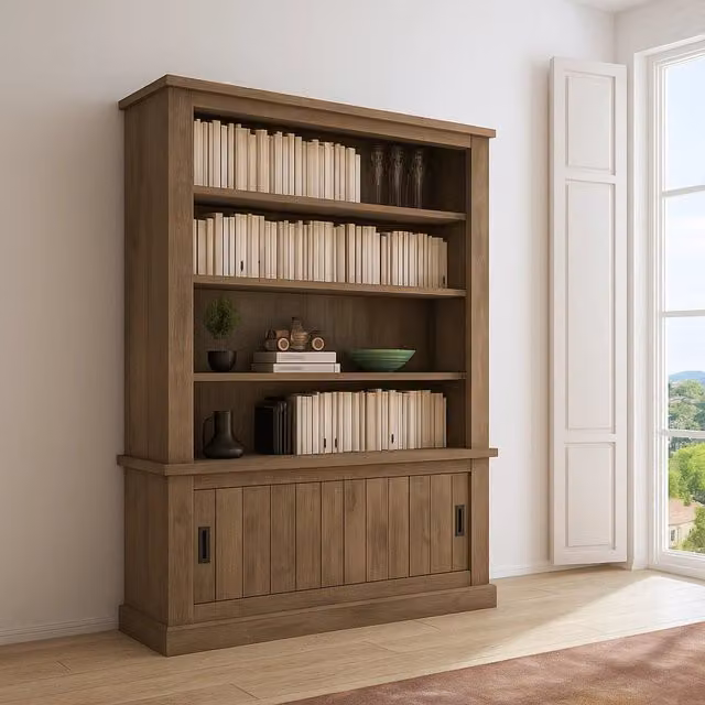 Biblioteca Evandro DMORA, Libreria con 3 Ripiani in Legno Marrone, L 122 cm x P 40 cm x H 203 cm