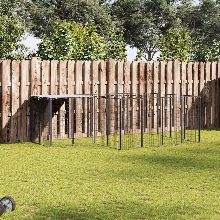vidaXL Gabbia per Cani in Acciaio Nera e Argento con Superficie di 6,05 m²