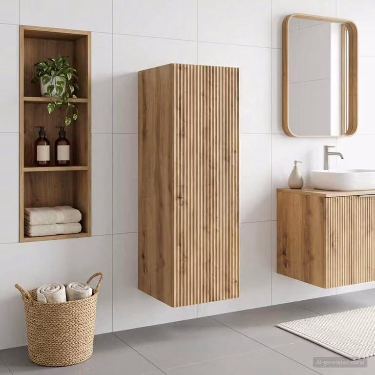 vidaXL Mobiletto da Bagno a Muro Moderno in Rovere Marrone L: 33 cm, P: 34,5 cm, H: 100 cm