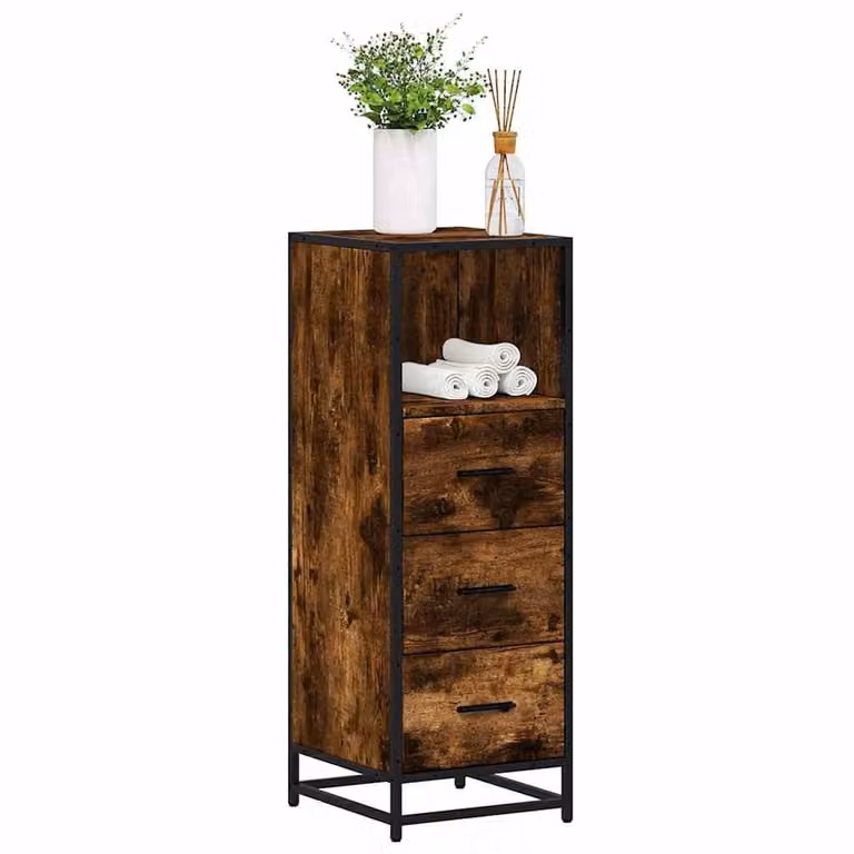 Armadietto da bagno vidaXL in legno multistrato e metallo, stile industriale, colore marrone, L 35 cm x P 37,5 cm x H 100 cm