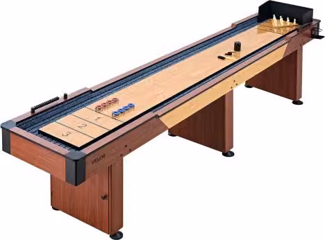 Tavolo da gioco Shuffleboard VEVOR in legno con finitura rustica marrone, set di accessori incluso, L: 3,7 m, P: 0,6 m, H: 0,8 m