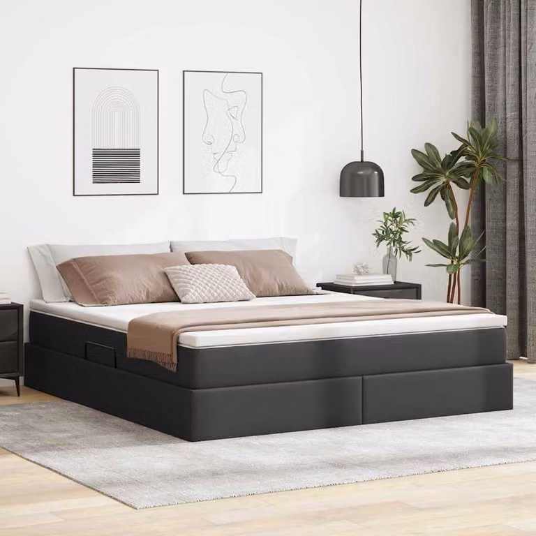 Letto con contenitore e materasso ibrido vidaXL in ecopelle nera L: 160 cm, P: 200 cm, H: 204 cm