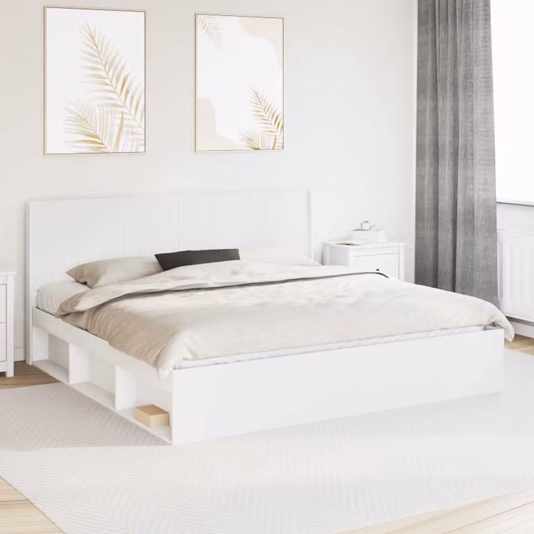 Struttura letto con contenitore e testata vidaXL in legno bianco L 140 x P 35 x H 203 cm