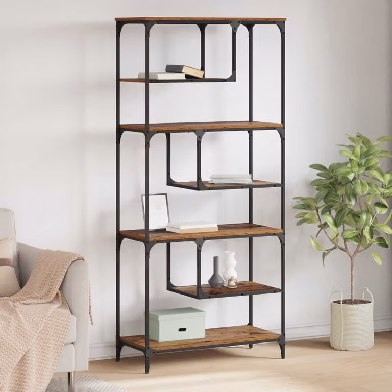 Libreria industriale vidaXL a 6 livelli in legno e metallo, colore marrone, L 81 cm x P 36 cm x H 176 cm