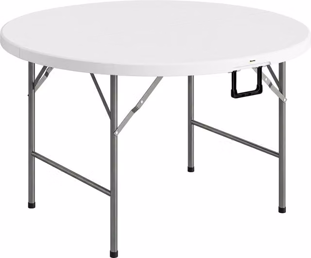 Tavolo pieghevole rotondo Outsunny per giardino e campeggio in acciaio e plastica, Grigio e Bianco, Ø 122 x H 73 cm