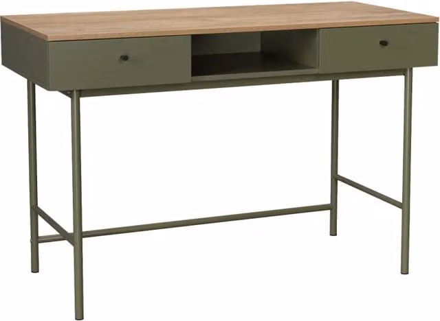 Scrivania moderna SWEEEK in legno di mango e metallo, colore blu e marrone, L: 120 cm