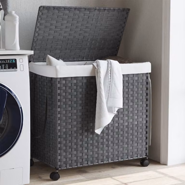 Cesto portabiancheria con ruote e coperchio vidaXL in rattan grigio e bianco L: 60 cm, P: 35 cm, H: 60,5 cm