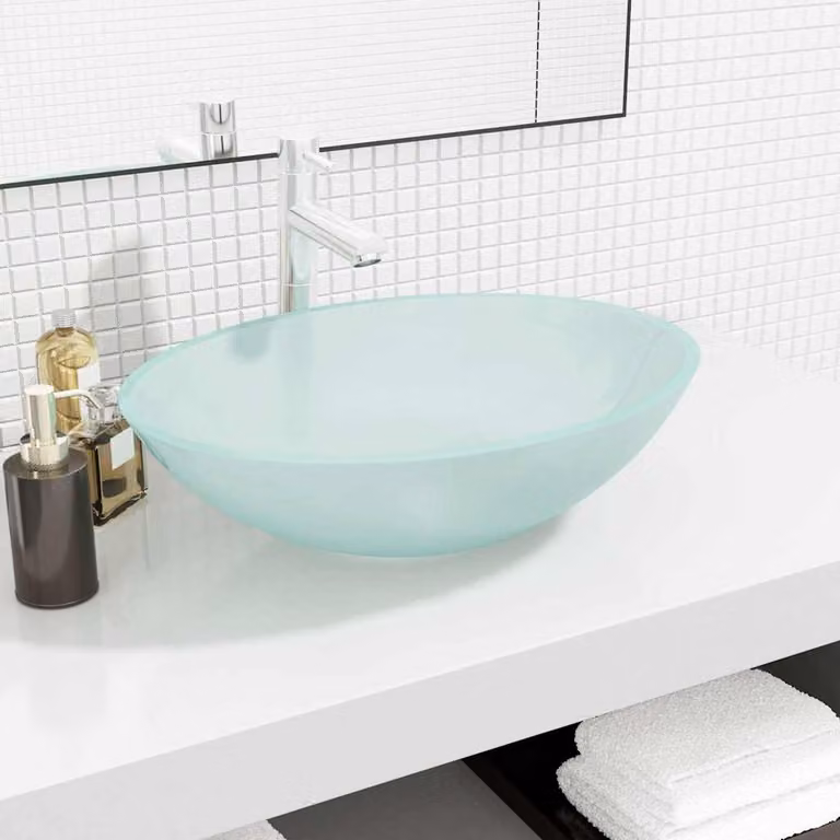 Lavandino da appoggio ovale in vetro vidaXL, L: 50 cm, P: 37 cm, H: 14 cm