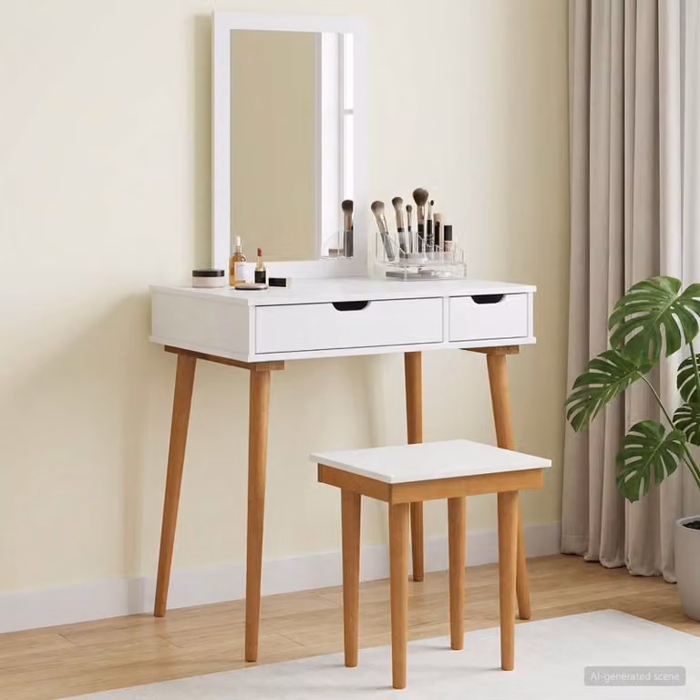 Set Tavolo da Trucco FAUSKE vidaXL 3 pz Bianco L/P/H: 76 x 50 x 143 cm