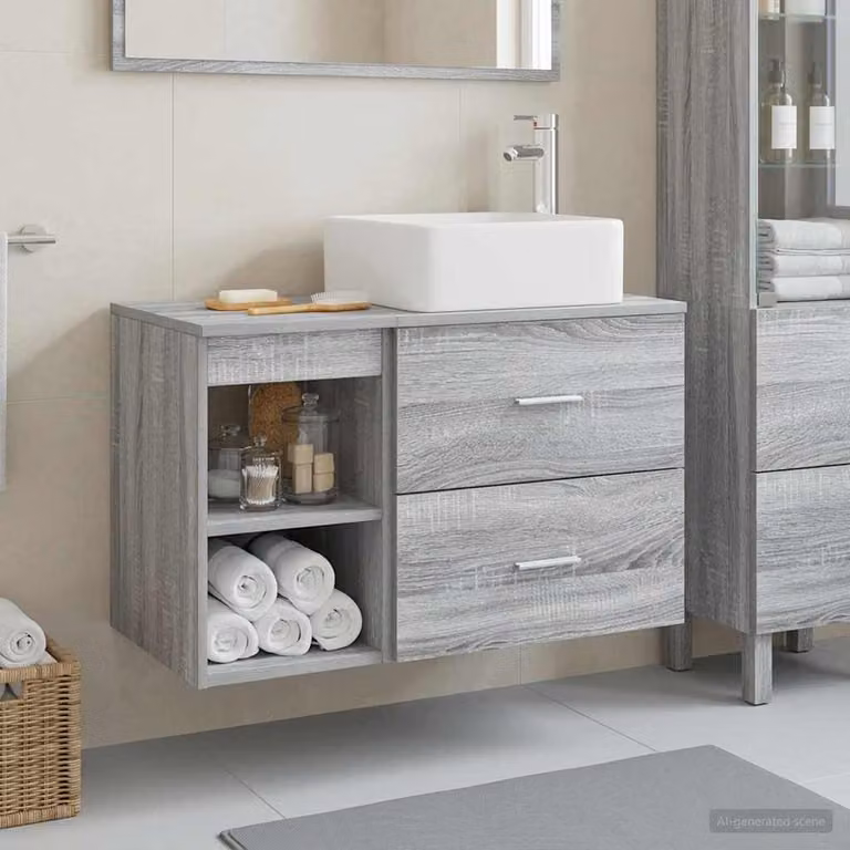 Set di mobili per il bagno moderno vidaXL composto da mobile lavabo e pensile a muro in MDF grigio opaco