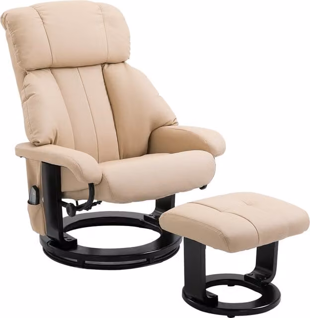 Poltrona Relax Reclinabile Massaggiante HOMCOM con Pouf Poggiapiedi e Telecomando, Beige