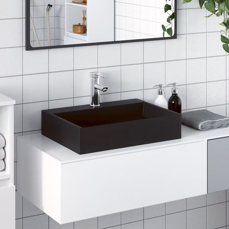 Lavandino da appoggio vidaXL in pietra naturale nero opaco, L 50 cm x P 38 cm x H 11 cm
