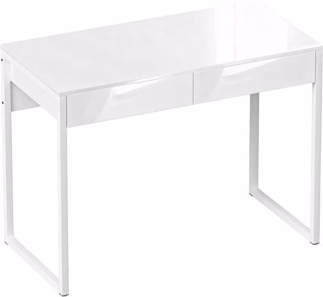 Scrivania Moderna HOMCOM con 2 Cassetti e Gambe in Acciaio, Bianco Lucido, L: 100 cm, P: 50 cm, H: 75 cm