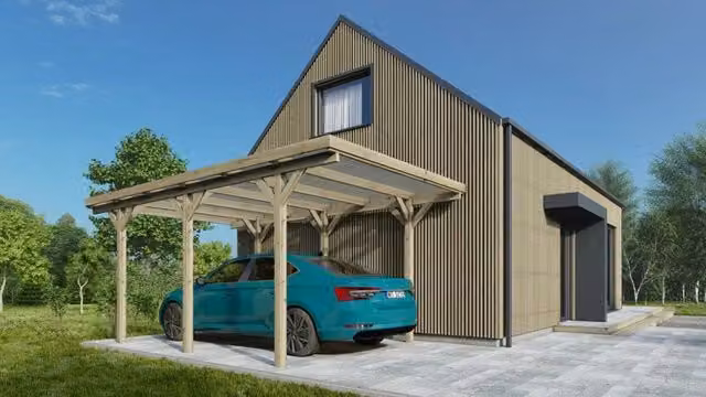 Tettoia posto auto coperto ALTANKA in legno con copertura in PVC, L: 5.12 m, P: 3.04 m