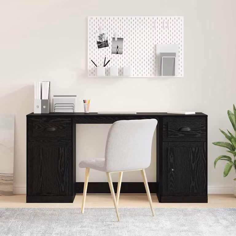 Scrivania da ufficio vidaXL con armadietto in legno MDF nero e rovere L: 154,5 cm, P: 50 cm, H: 75 cm