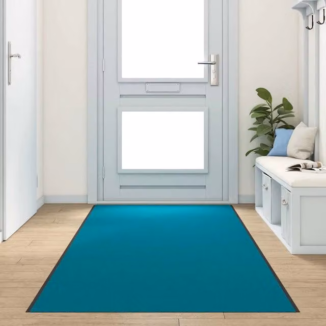Tappetino moderno vidaXL in poliammide e PVC, colore ciano e nero, lavabile e antiscivolo, L: 120 cm x P: 400 cm