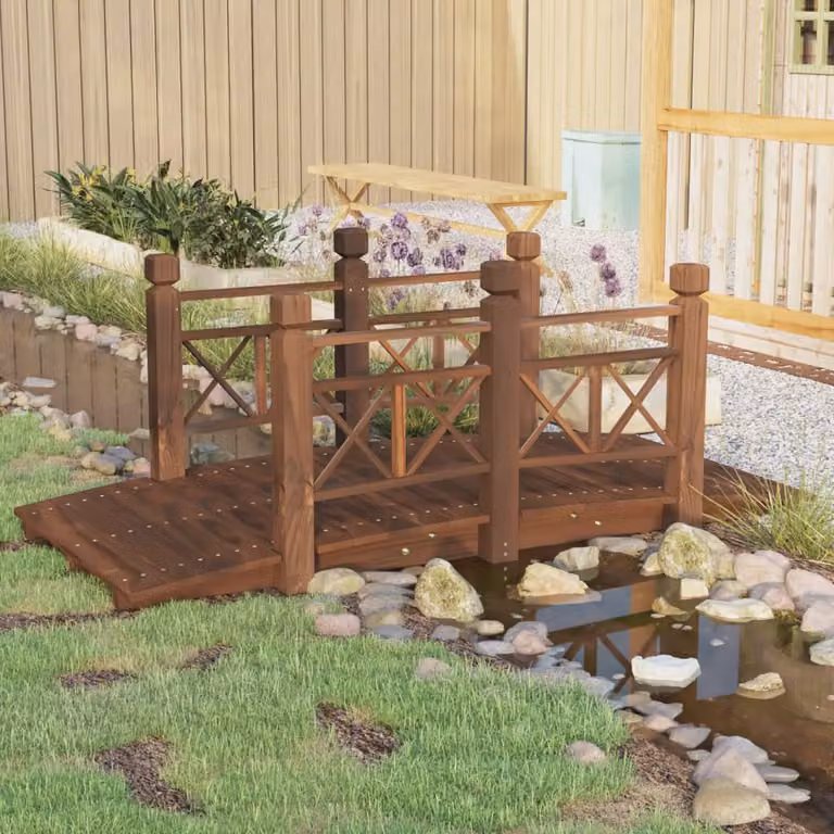 Ponte per giardino con ringhiere vidaXL in legno massello di abete rosso, colore marrone, L 150 cm x P 67 cm x H 56 cm