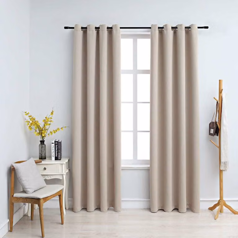 Set di 2 tende oscuranti vidaXL in poliestere beige con anelli in metallo L 140 cm x H 245 cm