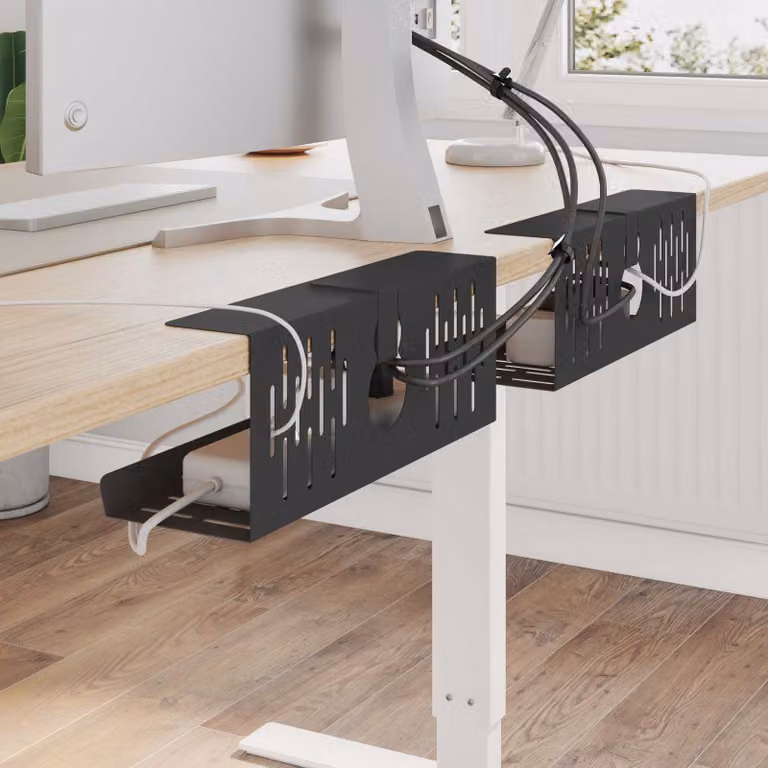 Set di 2 vassoio per gestione cavi sottotavolo vidaXL in metallo nero