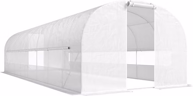 Serra tunnel da giardino Outsunny da 24 m2 con telaio in acciaio zincato, porte e finestre, bianco