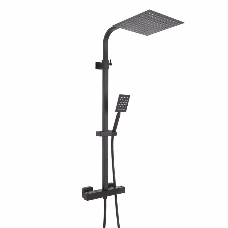 Colonna Doccia Termostatica Arvel con Miscelatore a Barra e Soffione Rain in Ottone Nero Opaco H: 122,5 cm