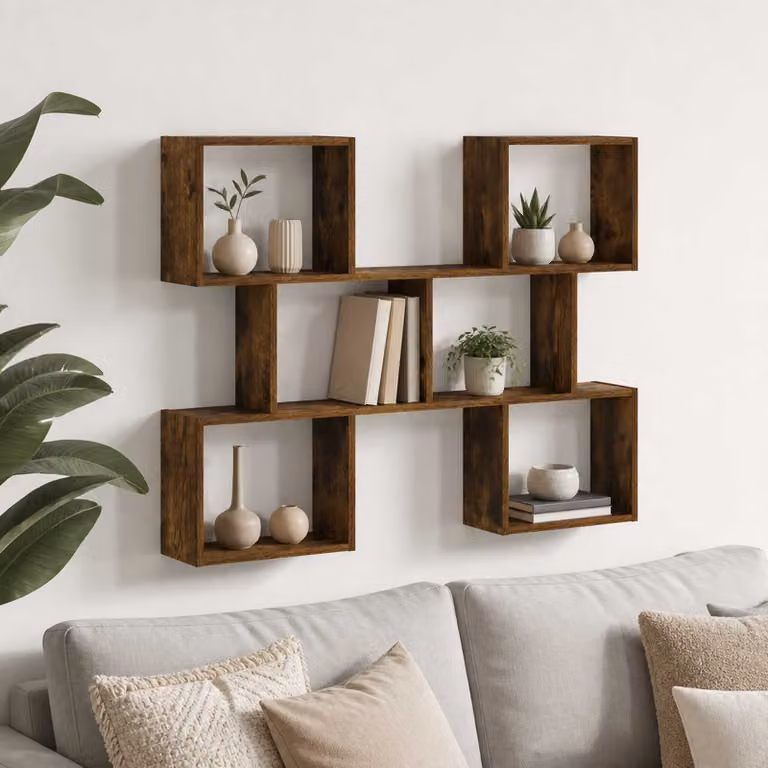 Scaffale da parete moderno vidaXL in legno MDF colore marrone L: 103 cm, P: 17 cm, H: 80 cm