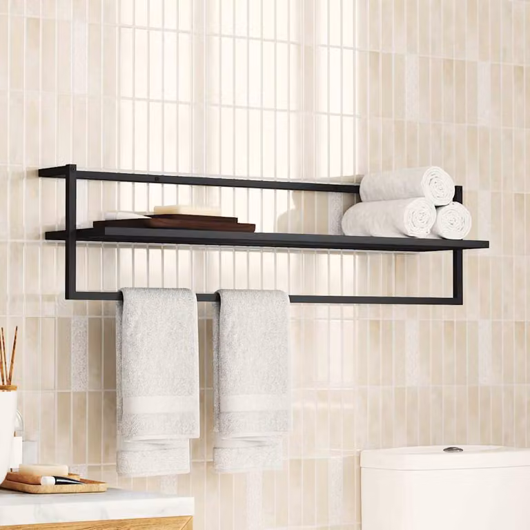 Portasciugamani vidaXL in metallo nero da appendere al muro L 95 x P 25 x H 22 cm