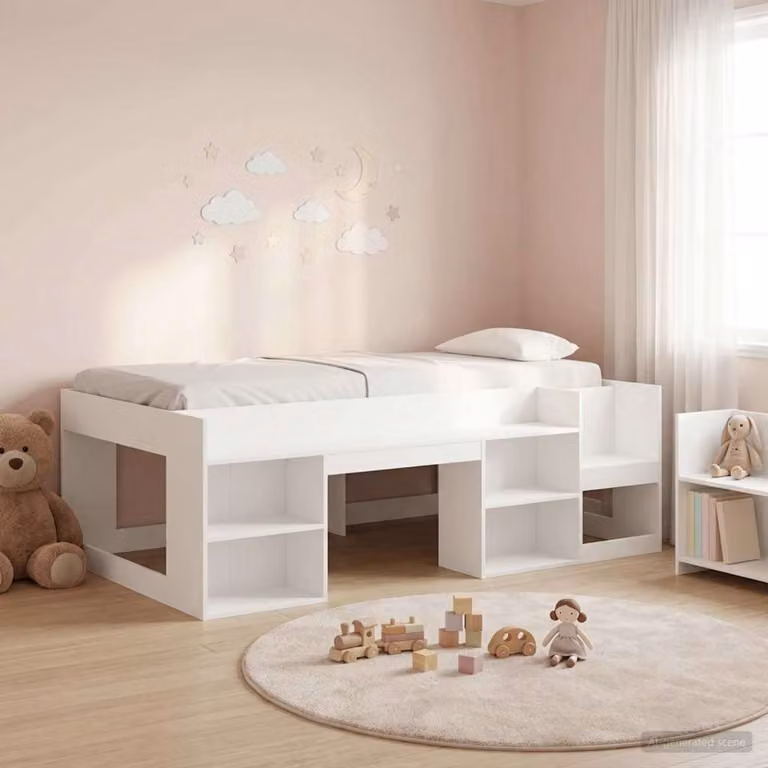 vidaXL Letto Singolo Rialzato per Bambini con Ripostiglio e Scale, Bianco e Marrone, L/P/H: 193 x 90 x 120 cm
