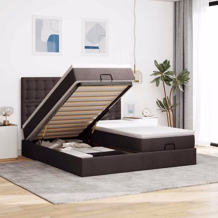 Letto matrimoniale con contenitore a sollevamento vidaXL in tessuto con porta USB e illuminazione sottostante L/P/H: 203 x 200 x 280 cm
