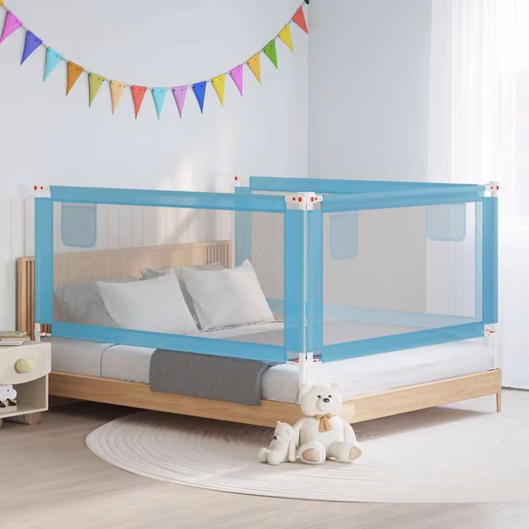 Sponda Letto di Sicurezza per Bambini vidaXL Blu in Tessuto e Metallo L: 180 cm, H: 25 cm