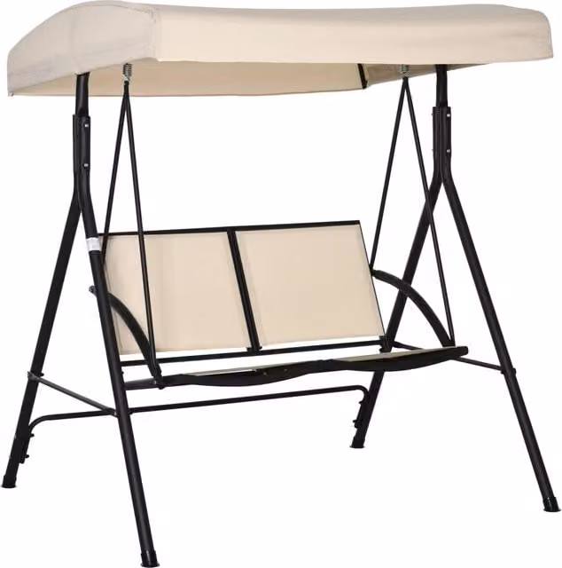 Altalena da giardino Minimal a 2 posti con tetto parasole in textilene beige, L: 140 cm, P: 118 cm, H: 162 cm