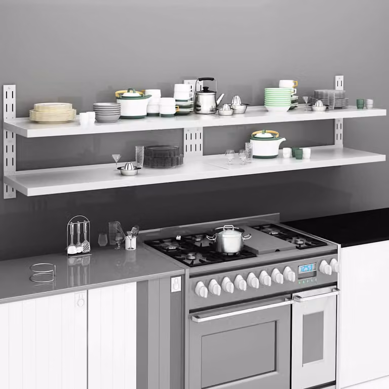vidaXL Set di 2 Mensole Galleggianti a 2 Livelli in Acciaio Inox, L: 240 cm, P: 30 cm