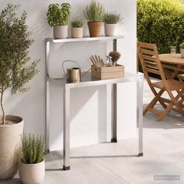 Tavolo da rinvaso vidaXL in acciaio inox argento con finitura opaca L/P/H: 80 x 50 x 104 cm