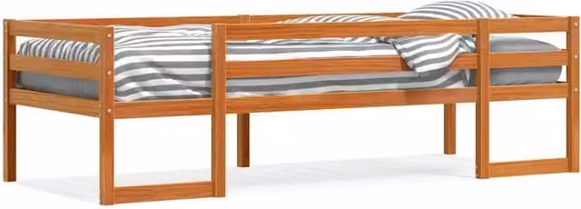 Lettino Infantile Giroletto in Legno Massello di Pino Marrone Cera L: 195.5 cm, P: 82.5 cm, H: 61.0 cm